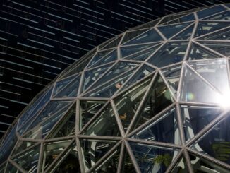 Photo of an Amazon Sphere, part of its campus, as Amazon Web Services (AWS) announces new tools, features, and artificial intelligence models for developers using its fully-managed Bedrock generative AI service.