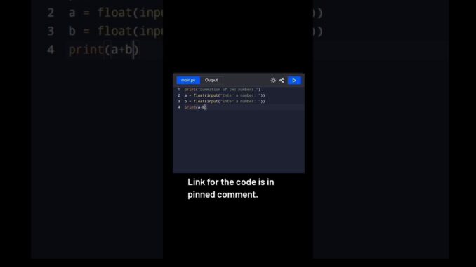 Basic Summation Program on Python for Beginners #coding #python #ai #aiml #cse #shorts