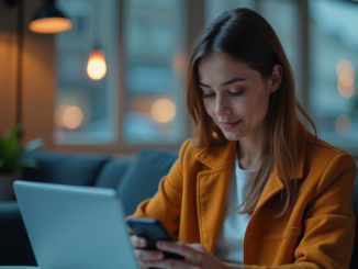 A Lady Using Smartphone and a Laptop