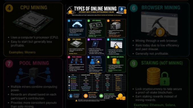 Types of Online Mining Explained Crypto Mining Guide for Beginners 💰⛏️ #OnlineMining #CryptoMining