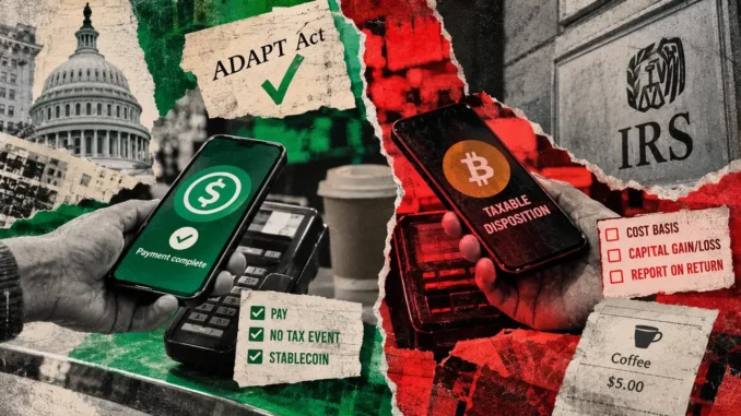 Senate tax bill frees stablecoin spending while Bitcoin stays on IRS forms